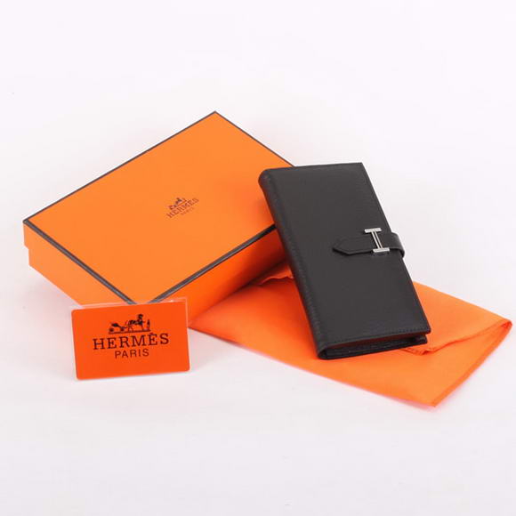 Cheap Fake Hermes Bearn Japonaise Bi-Fold A208 Black - Click Image to Close